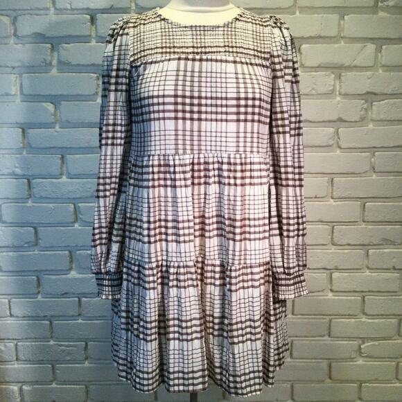 Mine Make Your Day Brown Plaid Babydoll Dress M - Picture 2 of 9